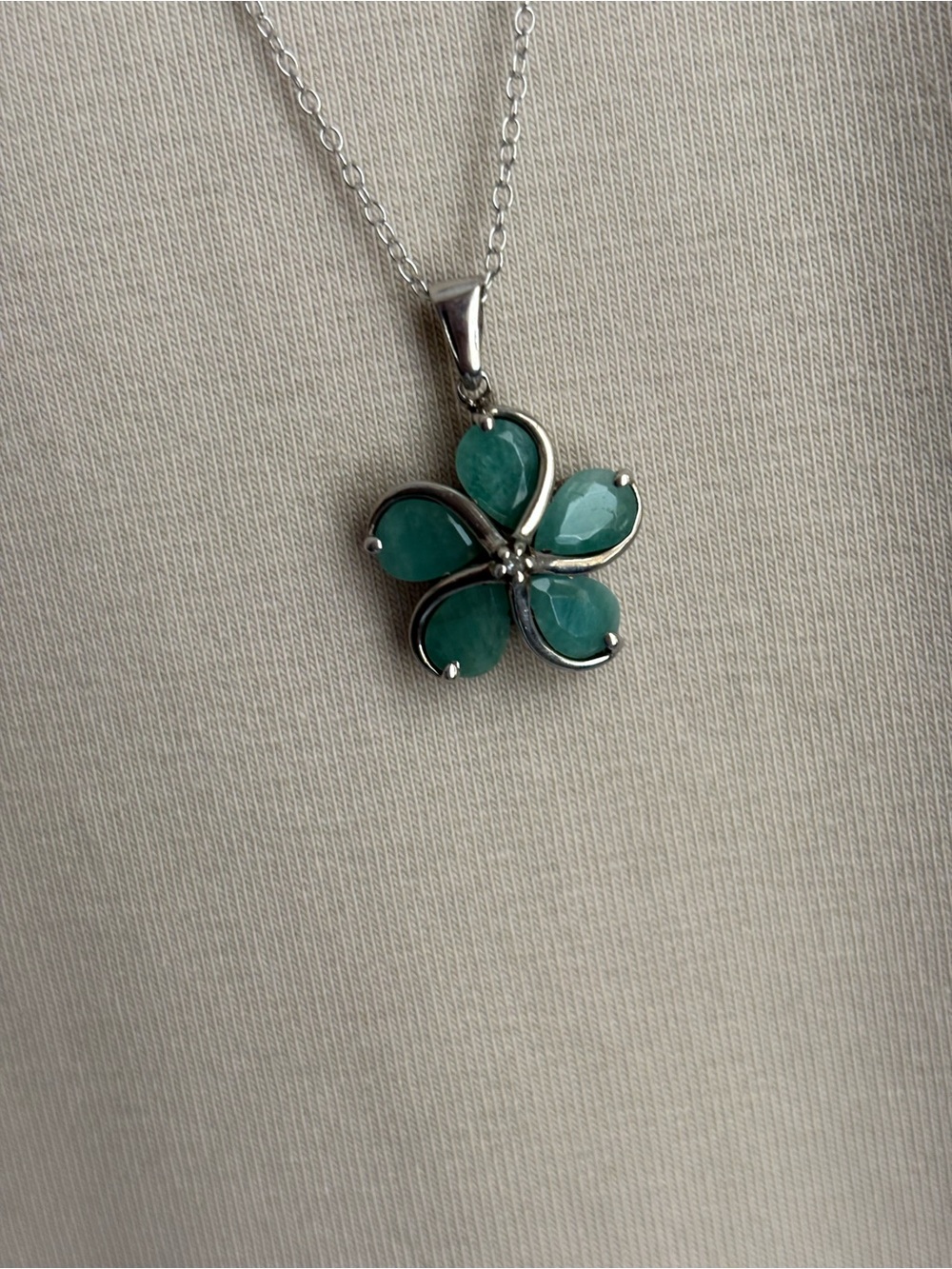 3 1/2 Carat T.G.W. Emerald And White Diamond Accent Sterling Silver Flower pend